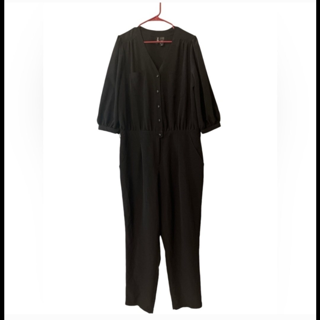 Womens Brand New Bisou Bisou Black ButtonUp Jumpsuit Sz Xl